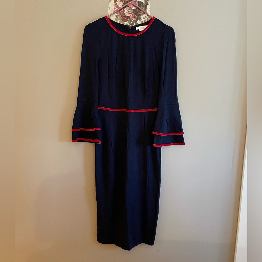 EUC Boden Navy Blue/Red Velour Trim Dress, Size 6
